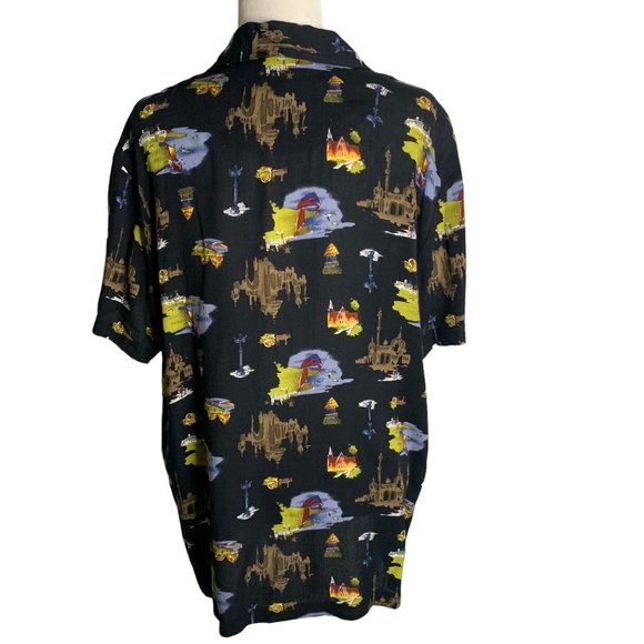 Vintage 90s Carole Little Dress Shirt Set L Black Button Up Short Sleeve Rayon - Picture 11 of 12